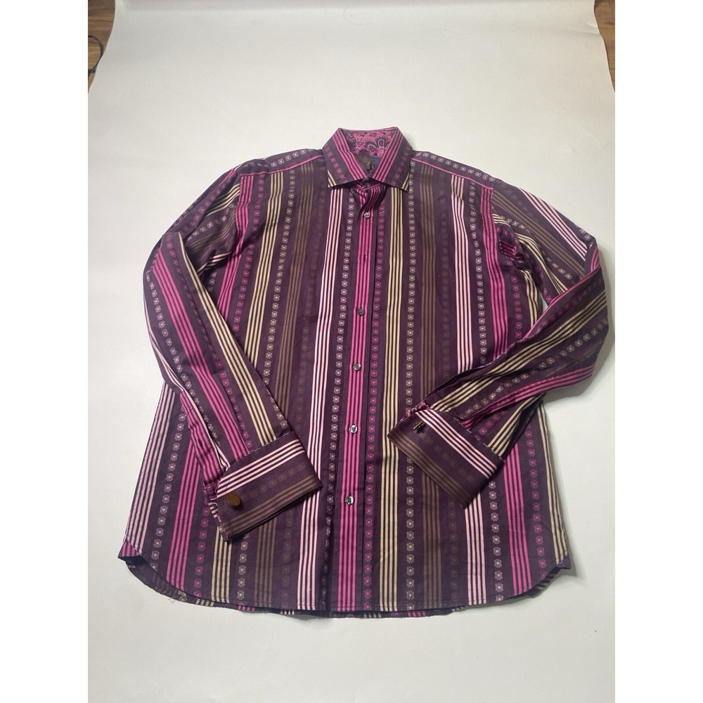Ted‎ Baker Button Down Collared Shirt Men's Size 16/40.5 Pink Gold Striped Brass